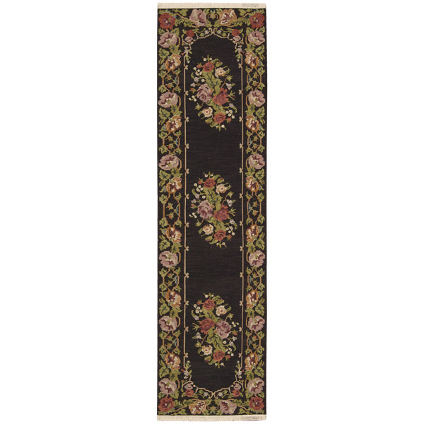 Charlton Home® Zinvor Handmade Wool Black/Green Rug Wayfair